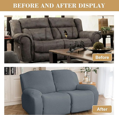 Jin Le 6 Pieces Recliner Cover Stretch Recliner Chair Cover - Reliner, Drak Gray 2 Seater Recliner Couch Covers Sofa Covers Jacquard Soft Furniture Protector with Elastic Bottom and Ties for Kids/Pets