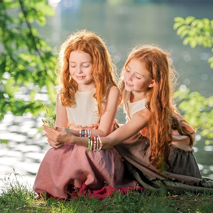 Jadive 48 Pcs Colorful Kids Friendship Bracelet Set Adjustable Stretch Beaded Bracelets Swift Bracelet Preppy Heishi Surfer Bracelets Set Friendship Bracelets for Girls Women Christmas Gift (Fruit)