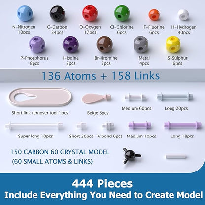 Molecular Model Kit, 444 Pcs Organic Molecular Chemistry Set, Atom Element Model Kit for Lessons in Chemistry, Molecular Structures Building kit, Ochem Science Gift for Teachers and Students