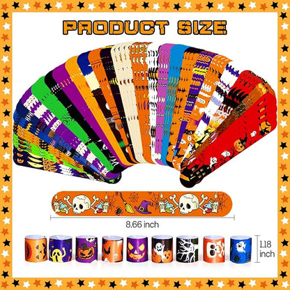 Halloween Slap Bracelets for Kids, 100 Halloween Bracelet Toys Bulk For Kids Girls Boys, Trick or Treat Party Favors, Exchanging Gifts, Classroom Prizes, Halloween Party Gift Treat Bag Filler Supply