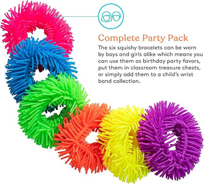 Special Supplies Squishy Fuzzy Band Bracelets for Kids, 6 Pack, Flexible and Stretchy Wearable Sensory Toys, Tactile Silicone Squiggly Touch, Bright and Colorful Wristbands