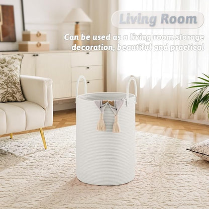 Artfeel Laundry Basket,Woven Cotton Rope Laundry Hamper,80L for Decorative Storage of Dirty Clothes,Toys and Blankets in Bathroom,Baby Room and Living Room