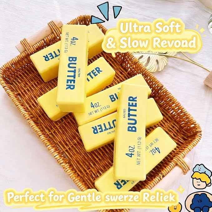 4 Pack Butter Squishy Toy, Super Soft Slow Rising Squeeze Toys, Stress Relief Sensory Fidget Butter Shape for Kids & Adults, Anxiety Releasing Squishies for Party Favors, Classroom Prizes