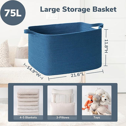 Goodpick Large Blanket Basket, Storage Baskets for Organizing, Rectangle Woven Basket for Clothes, Towels, Toy Baskets Storage Kids, 21.6" x 14.9" x 11.8"