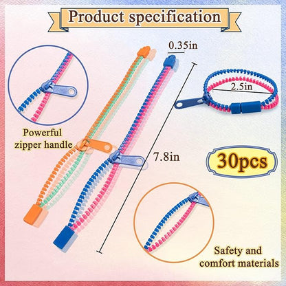Fidget Toys Zipper Bracelets for Kids 30 Pieces Bulk Sensory Party Favor Friendship Bracelets Gift for Boys Girls Valentine Birthday Party Goodie Bag Fillers Easter Basket Stuffer Gift Fidget Bracelet