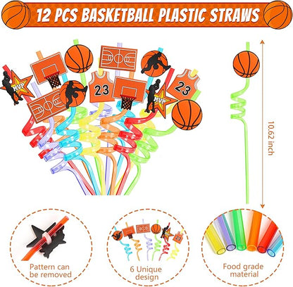 Basketball Party Favors Set 72 PCS Basketball Slap Bracelets Straws Tattoo Stickers Mini Stress Ball Silicone Bracelets Gift Bags for Kids Adults Sports Basketball Birthday Gift Classroom Rewards