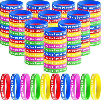 100 Pieces Paw Print Silicone Bracelets You Are Pawsome Paw Print Silicone Wristband Paw Birthday Favor Puppy Party Favors Supplies Decorations Goodie Bag Favor Stuffers Multicolor