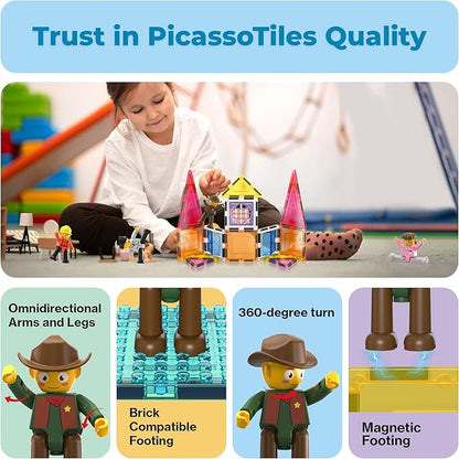 PicassoTiles Profession Character Action Figures Toddler Toy Set Pretend Play Magnet Expansion Pack Add-on STEM Construction Building Block Tile PTA02