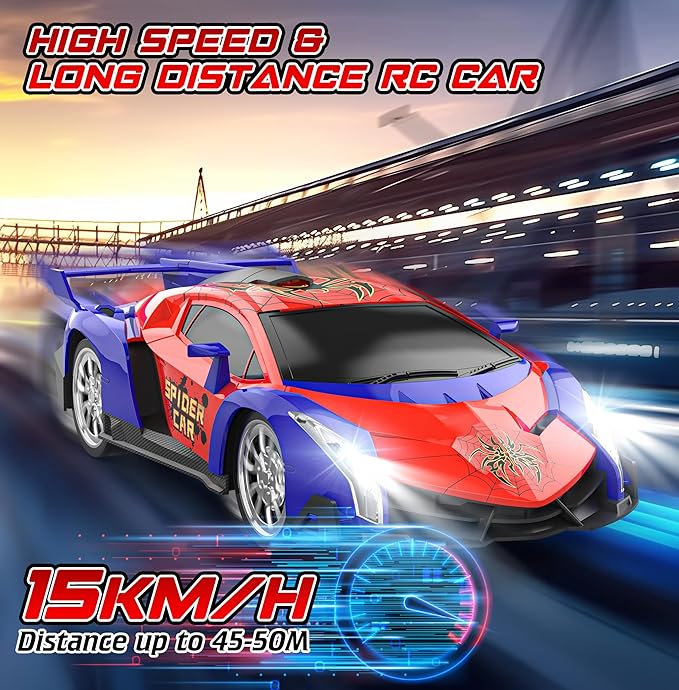 Growsland Remote Control Car, 2.4Ghz Rc Cars for Boys 4-7 8-12, Electric Kids Toys for Kids with Cool LED Lights, Rechargeable Hobby Race Cars Toys for Boys Girls Ages 4-6 5-7 6-8 8-12 Birthday Gift