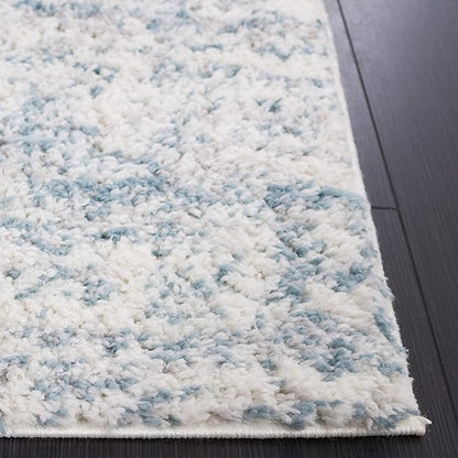 SAFAVIEH Berber Shag Collection Runner Rug - 2'3" x 8', Ivory & Light Aqua, Non-Shedding & Easy Care, 1.2-inch Thick Ideal for High Traffic Areas in Living Room, Bedroom (BER563J)