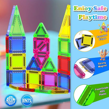 Mini Magnetic Tiles, 40 PCS Travel Magnetic Tiles with Tin, Micro Magnet Travel Toy Portable for Kids Age 3+, STEM Educational Building Set Construction Toys, Boys Girls Toddlers Birthday Gifts