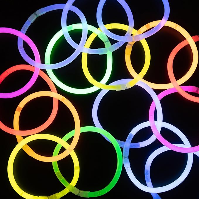 8" Glow in the Dark Bracelets (100 pk) in 8 Unique Colors - Ultra Bright Glow Sticks Party Pack, Neon Headbands, Perfect For Rave Dance Parties - Bulk Glowsticks for Party Favors & Decorations
