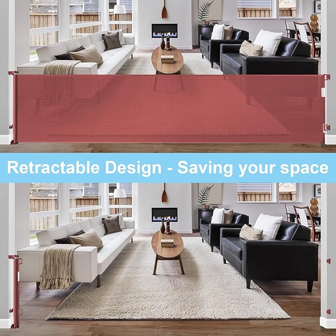 168 Inch Extra Wide Retractable Baby Gate Retractable Dog Gates for Doorways Extra Wide Puppy Gates for The House Mesh Gates for Baby Indoor Extra Long Baby Gate Retractable Fence Outdoor Gate, Timber