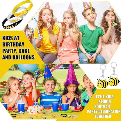 48 Pieces Cute Bee Keychain Bee Rubber Bracelets Bee Birthday Party Favors Honey Bee Silicone Wristband Bee Party Decorations for Birthday Supplies