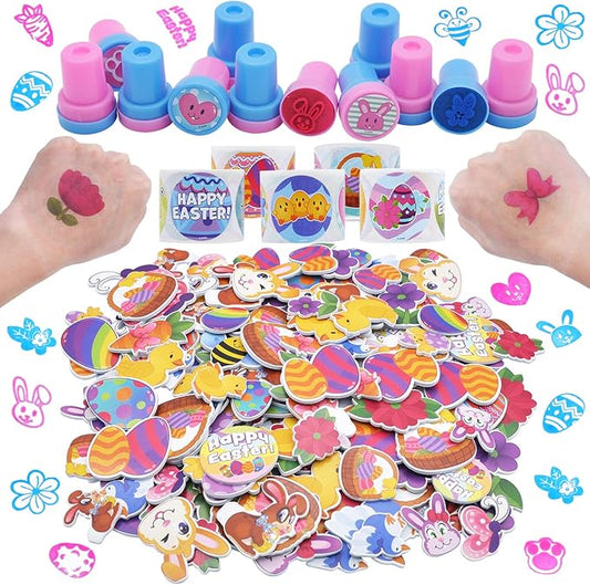 JOYIN 1000 Easter Arts & Crafts with Stickers Rolls, Stampers, foam stickers, and Temporary Tattoos for Easter Basket Stuffers, Egg Fillers, Egg Hunt Party, and Classroom Events