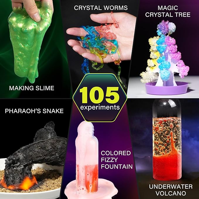 Science Kit for Kids, 105 Science Lab Experiments, STEM Project Educational Toy with Volcano Erupting, Crystal Growing, Chemistry Set, Science Toys, Boys Girls Birthday Gift Ideas, Ages 6+