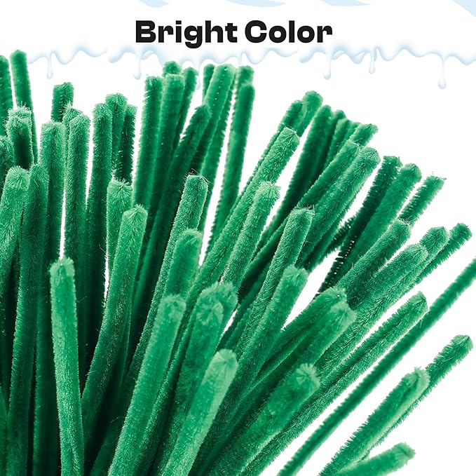 Caydo 200 Pieces Christmas Dark Green Pipe Cleaners Craft Flexible Chenille Stems for Kids Art Craft Projects and Decoration, 12 Inch x 6 mm