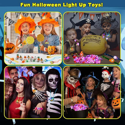 KIMOBER 62PCS Halloween Party Favors for Kids,Glow Rings Necklaces Bracelets,Light Up Halloween Toys Glow in the Dark Party Supplies for Halloween Candy Bag Fillers Decorations