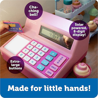 Learning Resources Pretend and Play Calculator Cash Register Pink - Money for Kids, Math Games, Playstore Grocery Store, Fine Motor Skills, Preschool Activities, Toddler Plastic Coins