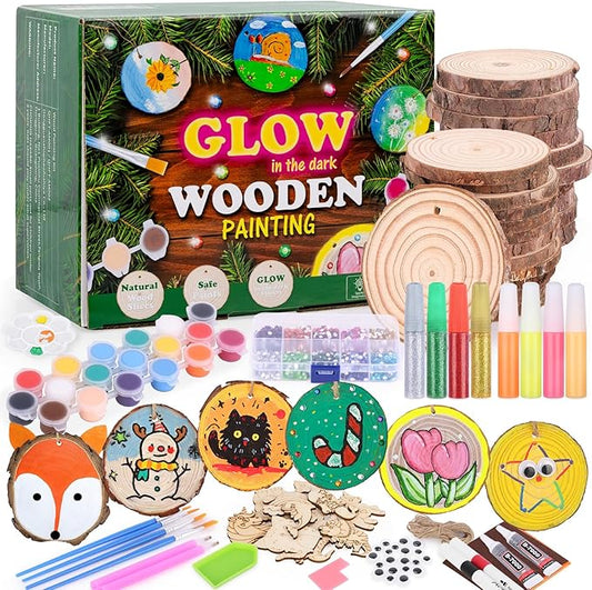 Glow in The Dark Wood Painting Kit - Arts and Crafts for Kids Ages 5-12, Gifts for Girls Boys Birthday Christmas, Girls Toys 5 6 7 8 9 10 11 12 Year Old, Art Supplies Party Activities