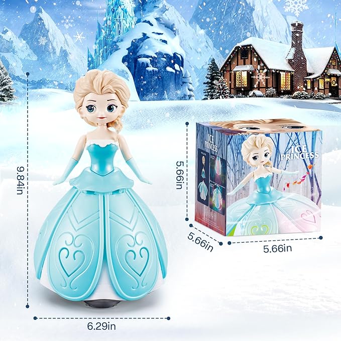 Toys for 3 Year Old Girls, Ice Princess Dancing Robot Doll for 3 4 5 Year Old Girl Birthday Gifts, Bump and Go Moving Toy with Magic Lights & Music, Easter Basket Stuffers Gifts for Kids Toddlers