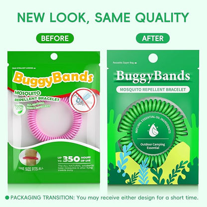 BuggyBands 25 Pack Mosquito Bracelets for Adults & Kids - Natural DEET-Free Bands, Individually Wrapped
