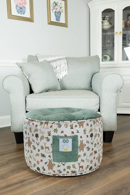 GooseWaddle Soft and Comfortable Kids Ottoman Toddler Pouf Seating for Your Little One's Playroom or Nursery (Cedar Sage)