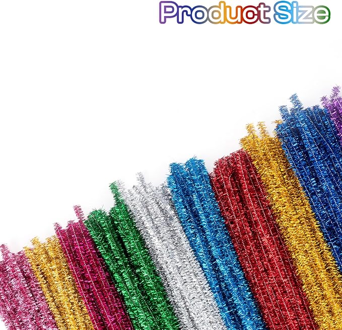 Caydo 200 Pieces Glitter Pipe Cleaners Craft Chenille Stems for DIY Art Creative Crafts Party Decorations (12 Inch x 6 mm)
