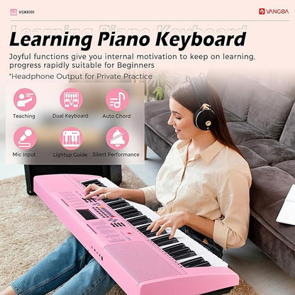 Vangoa Pink Piano Keyboard 61 Key, Electric Keyboard Kit Portable Music Keyboard for Kids Students with Microphone, 600 Tones, 400 Rhythms, 50 Demos, Gift for Beginners