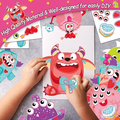 party greeting Valentine's Day Craft Kits DIY Monster Craft for Kids, Make Your Own Monster Ornament Bulk Valentine's Day Monster Paper Decorative Kit for Preschool Home Class Game Activities