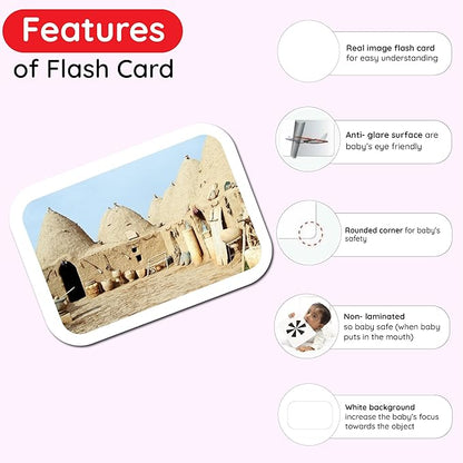 hungry brain Flash Cards for Toddlers, 24 Types of Houses Flashcards, Double-Sided, Montessori, Educational, Kindergarten - Preschool Learning Activities, Gifts for Kids, 1, 2, 3, 4 Years Babies