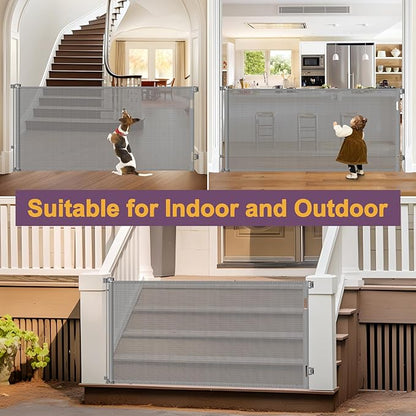 42" Tall X 200" Extra Wide Retractable Gates, Extra Tall Baby Gate for Large Openings Tall Mesh Gate Extra Long Dog Gates Indoor Pet Gate for Dogs or Kids Large Outdoor Retractable Deck Gates, Gray
