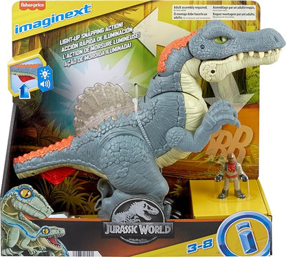 Fisher-Price Imaginext Jurassic World Dinosaur Toy Ultra Snap Spinosaurus, Lights Sounds & Chomping Action, for Preschool Kids Ages 3+ Years