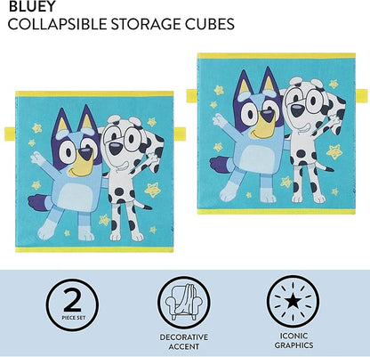 Bluey Set of 2 Collapsible Storage Cubes,10"x10"x10" Fabric Bins for Kids, Spacious Foldable Toy Organizer Boxes for Bedroom, Playroom, or Closet