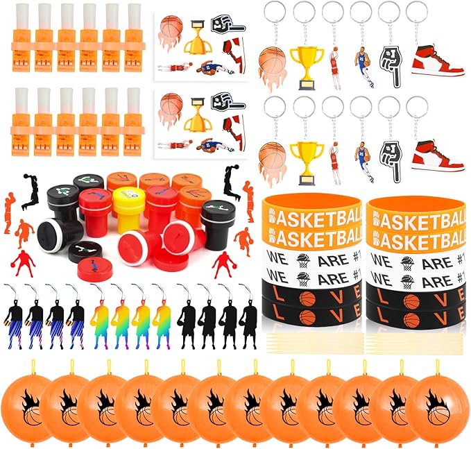 Basketball Party Favors Birthday Supplies 72pcs Buck Keychains Silicone Bracelets Punch Balloons Finger Lights Stickers Stamp Scratch Art Set For Kids Pinata Stuffer Boys Girls