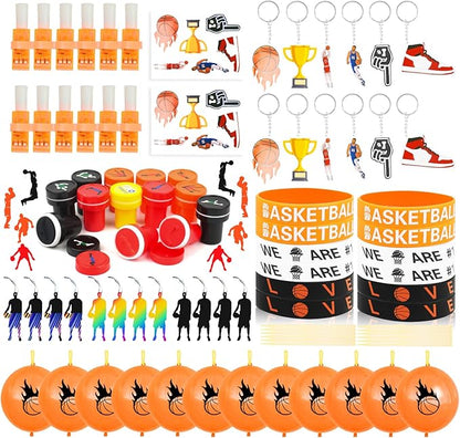 Basketball Party Favors Birthday Supplies 72pcs Buck Keychains Silicone Bracelets Punch Balloons Finger Lights Stickers Stamp Scratch Art Set For Kids Pinata Stuffer Boys Girls