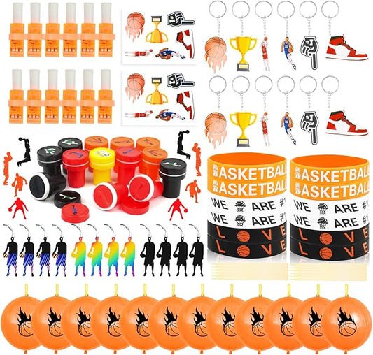 Basketball Party Favors Birthday Supplies 72pcs Buck Keychains Silicone Bracelets Punch Balloons Finger Lights Stickers Stamp Scratch Art Set For Kids Pinata Stuffer Boys Girls