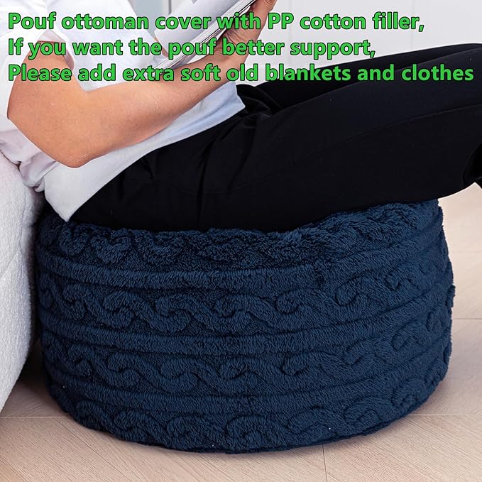 Pouf Ottoman Stuffed 20x20x12 Inches Floor Pouf Plush Fiber Ottoman Foot Rest Under Desk Foot Stool for Living Room Bedroom (Navy Blue)