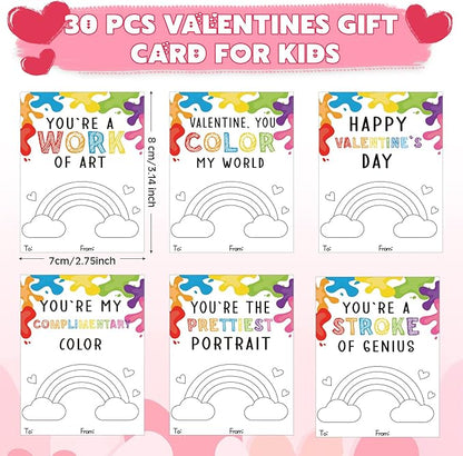 Sabary 24 Sets Valentines Day Gift for Kids, Valentines Gift Painting Cards Painting Canvas Panel with Wooden Easel Watercolor Paint Painting Brush Kit Packaging Bag for Class Gift Art Party