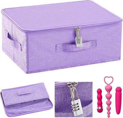 Briwooody Discreet Lockable Toy Bag Storage Organizer Toy Bag Storage Bins Case with Zipper Lid for Women and Men Clothes Container(Purple,15 x 10 x 6.3 Inch)