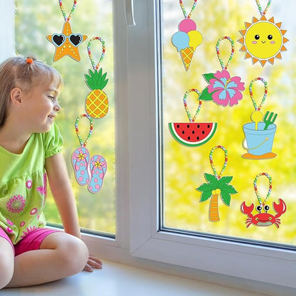 30 Set Summer Window Art Suncatchers Kits Summer Beach Fruit DIY Suncatchers Craft Kits Make Your Own Suncatcher Paint Suncatchers Ornaments for Boys Girls Craft Painting Art Activity