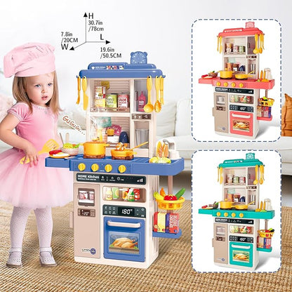 deAO Play Kitchen Set for Kids Boys 50PCS Play Kitchen Accessories with Sounds Light Steam Pretend Play Kitchen Toy Birthady Christams Gifts for Toddler Aged 2-12 Years
