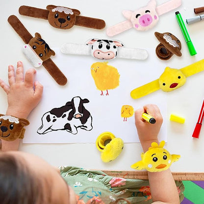 12 PCS Stuffed Farm Animal Slap Bracelets Plush Animal Slap Bracelets Cute Wrist Slap Band Toy Wrist Animals Wrist Pets Slap Bracelet Wrist Toy for Boys Girls Birthday Gifts Party Favors 6 Styles