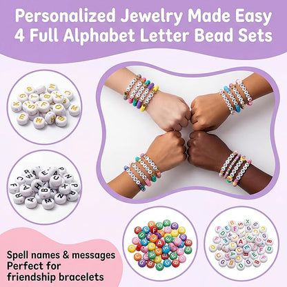 Jewelry Making Bead Kit, 6000 PCS Polymer Clay & Pony Beads, 24 Colors, 4 Letter Bead Styles, More Charms, Organizer Box, Bracelet Kit, Gift for Friends