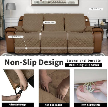 Easy-Going Oversized Recliner Sofa Cover, Reversible Couch Cover for 3 Seat Recliner, Split Sofa Cover for Each Seat with Elastic Straps for Kids, Dogs, Pets (3 Seater, Camel/Camel)