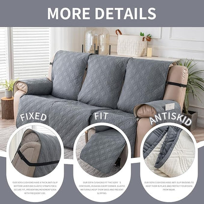 Easehomey Waterproof Recliner Sofa Cover,Non-Slip Reclining Sofa Covers for 3 Seat,Washable Reclining Sofa Cover Furniture Protector with Elastic Straps Pocket for Kids, Pets(Light Gray,3Seat)