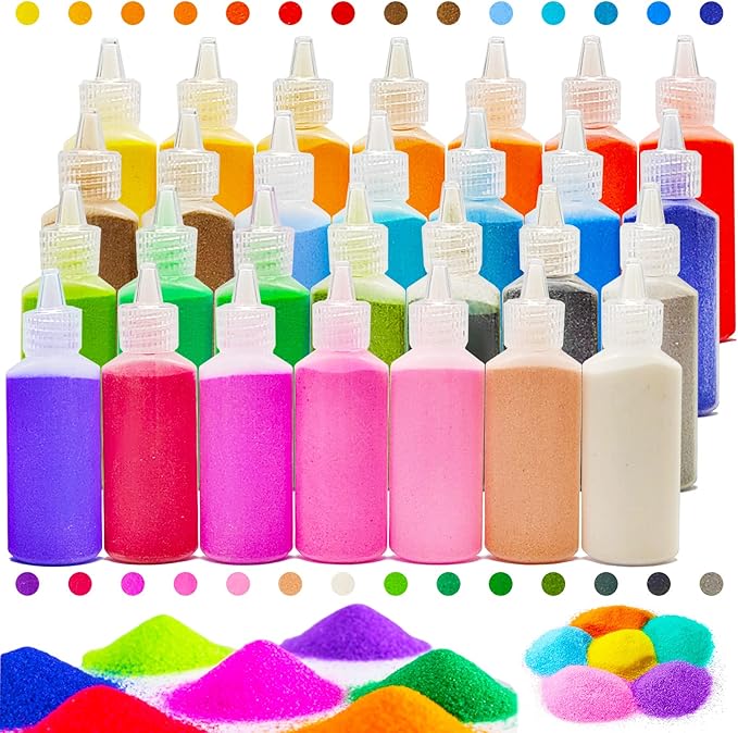 28 PCS Art Sand,DIY Arts and Crafts Kit,Terrarium Sand Play for Wedding Decor,Painting,Children,Decorations,Crafts(1.25oz Bottles)