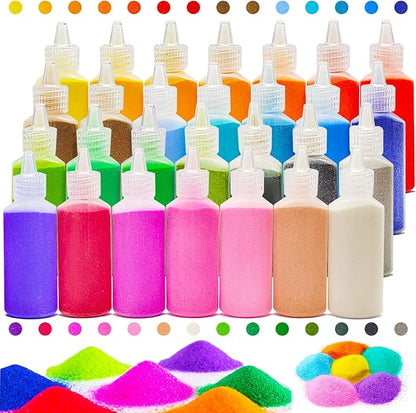 28 PCS Art Sand,DIY Arts and Crafts Kit,Terrarium Sand Play for Wedding Decor,Painting,Children,Decorations,Crafts(1.25oz Bottles)