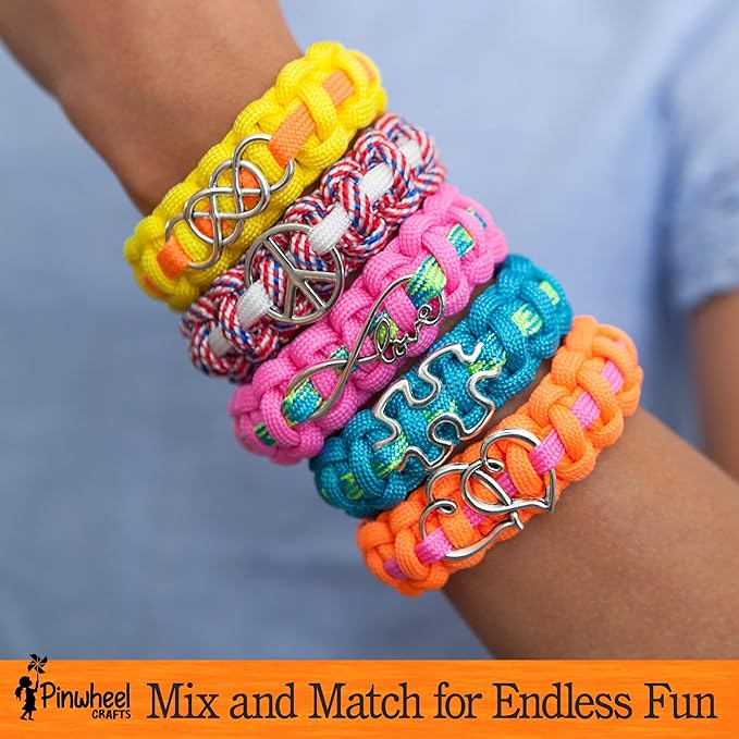 Pinwheel Crafts Paracord Bracelet Kit - DIY Kids Crafts, Paracord Bracelet w/Sturdy Buckle & Paracord 550 Cord - 8 Colorful Friendship Bracelets Gifts - Jewelry Making Kit for Girls 8-12 Years Old