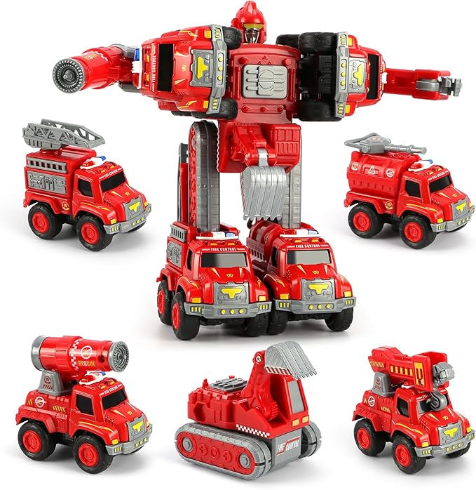 Toys for 3 4 5 6 Year Old Boys– 5-in-1 Detachable Construction Vehicles Set–Transform Robot Kids Toys Cars– Easy DIY Toys for Ages 5+ – Gifts for Boys Girls Birthday Christmas Easter